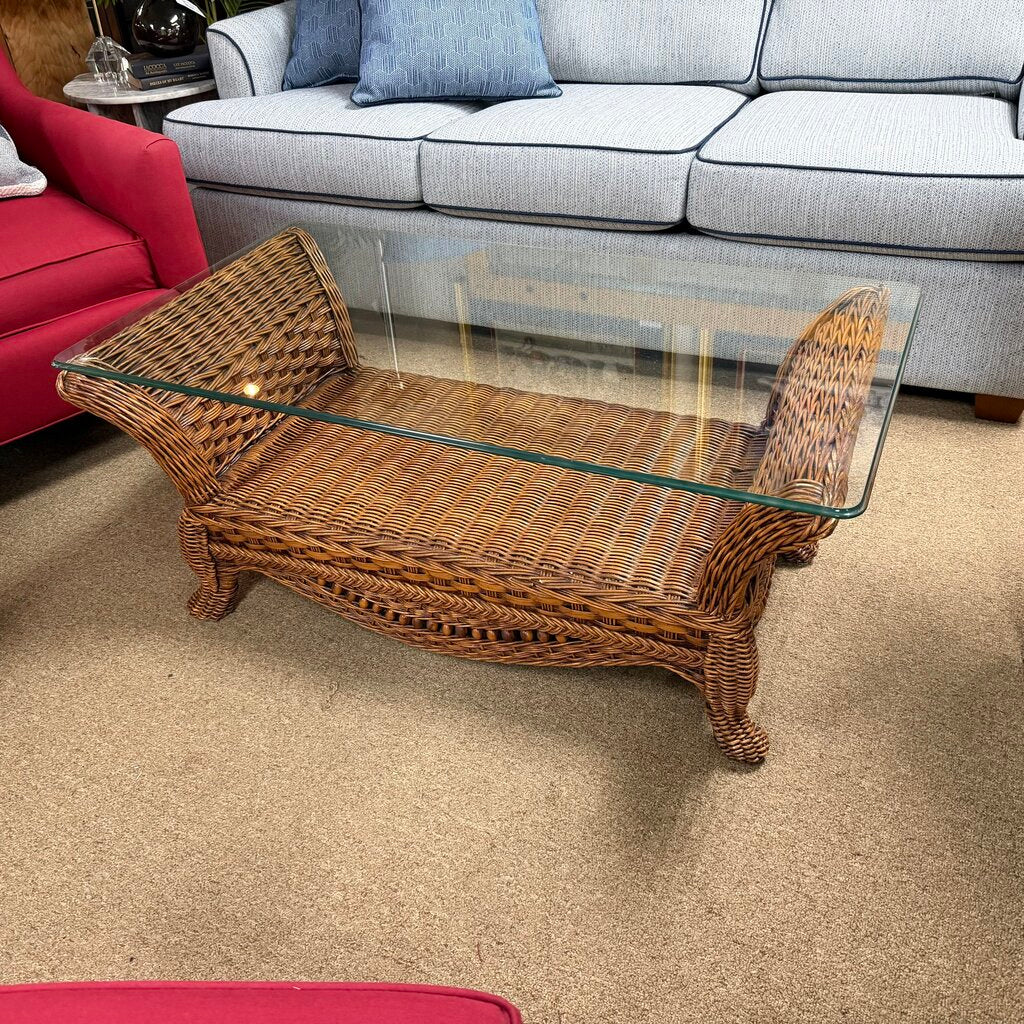 Glass Top Wicker Coffee Table
