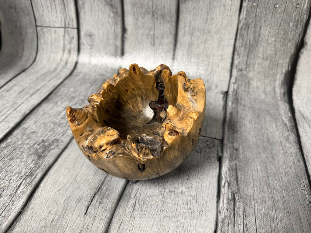 Artisan Hand Turned Live Edge Burl Wood Bowl
