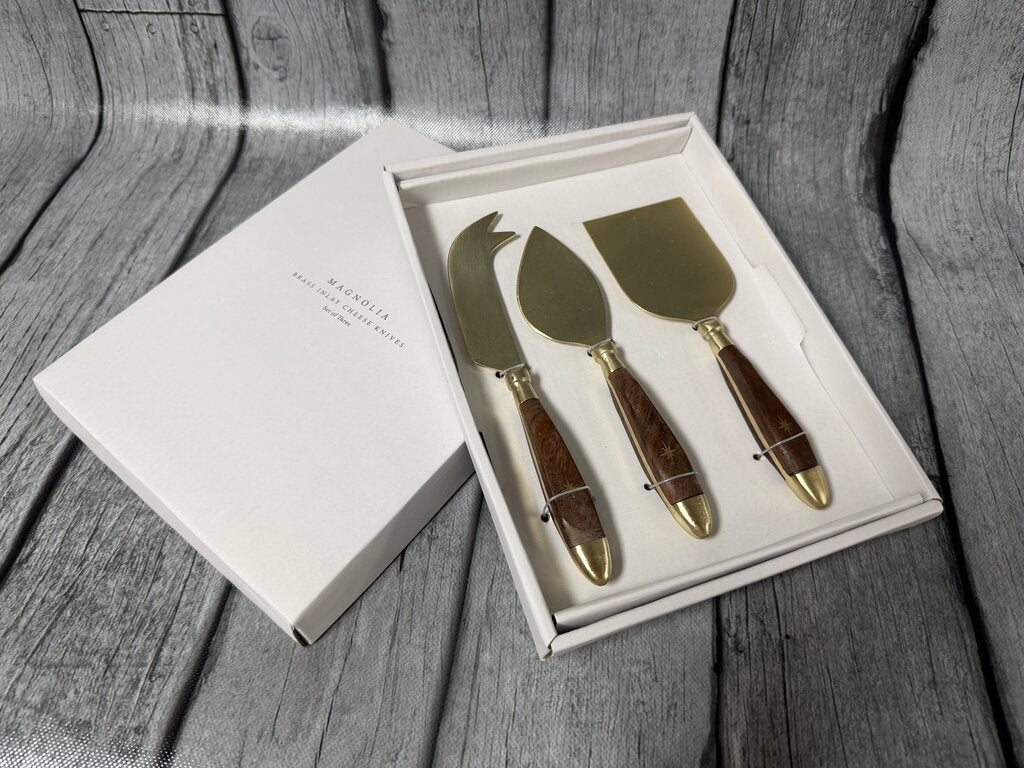 *NEW* 3-pc Brass Inlay Cheese Knives in Box