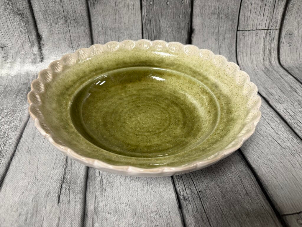 Scalloped Edge Green Bowl