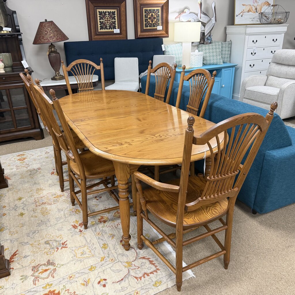 Wood Dining Table + 6 Chairs + 2-12" Leaves