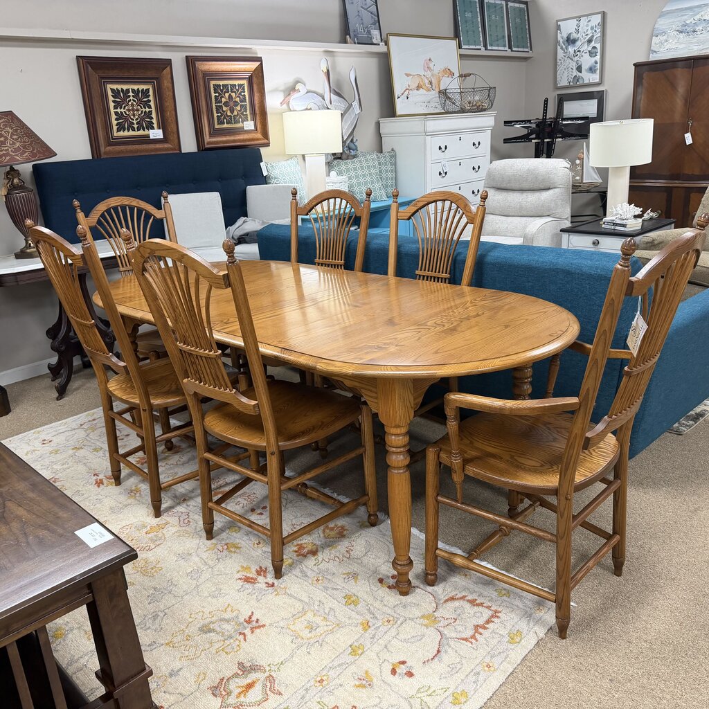 Wood Dining Table + 6 Chairs + 2-12" Leaves