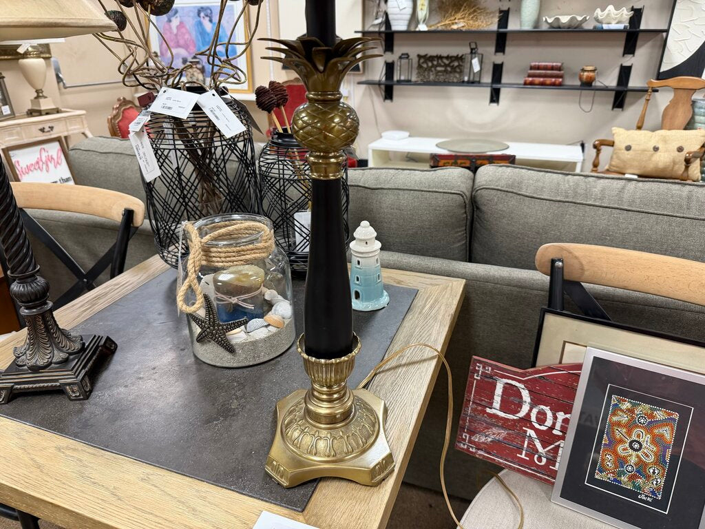 Black + Brass Pineapple Motif Lamp