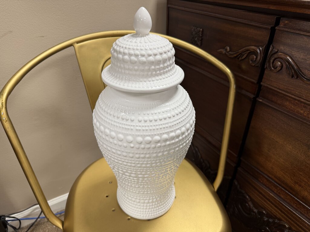 White Ginger Jar w/Lid