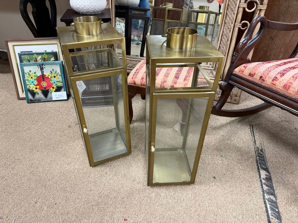 Pair Brass + Glass Lanterns