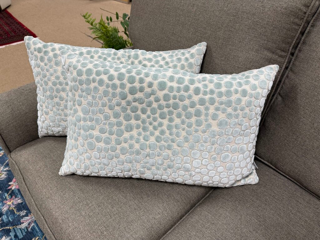 Pair Mint Green Velvet Dot Down Pillows