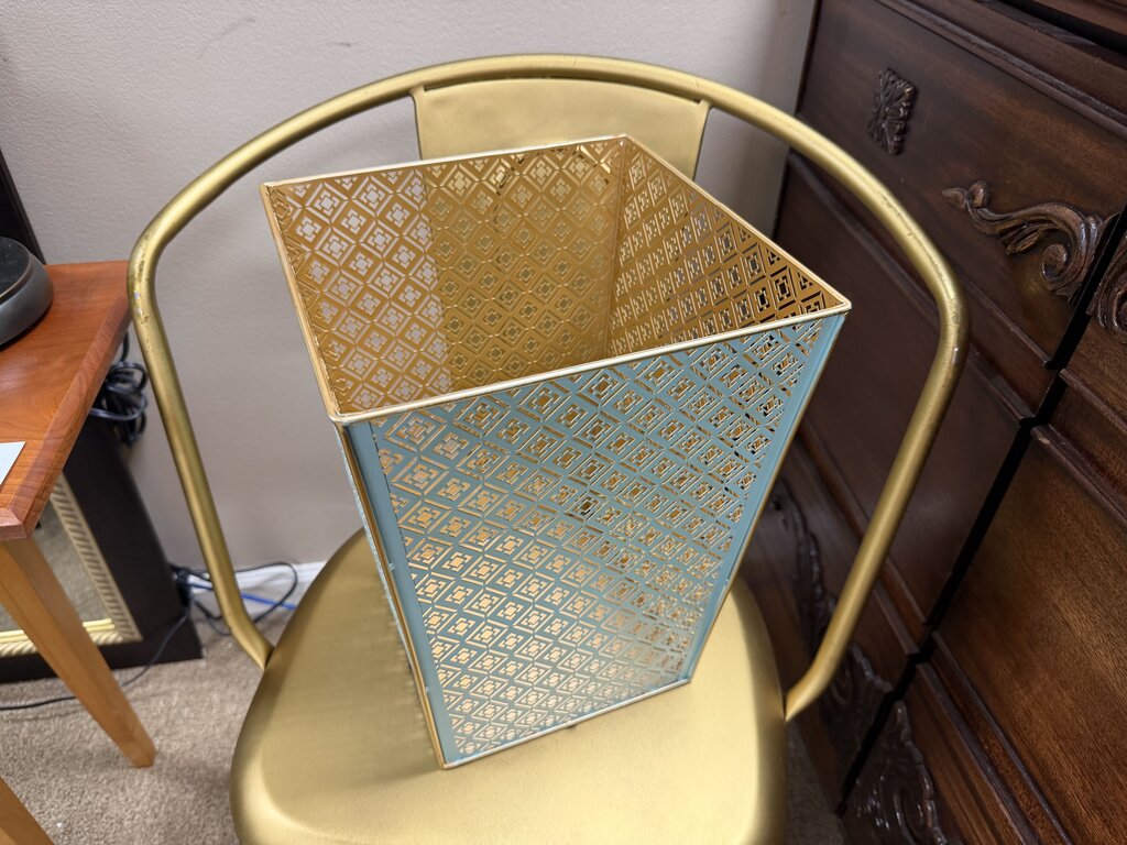 Blue + Gold Metal Bin