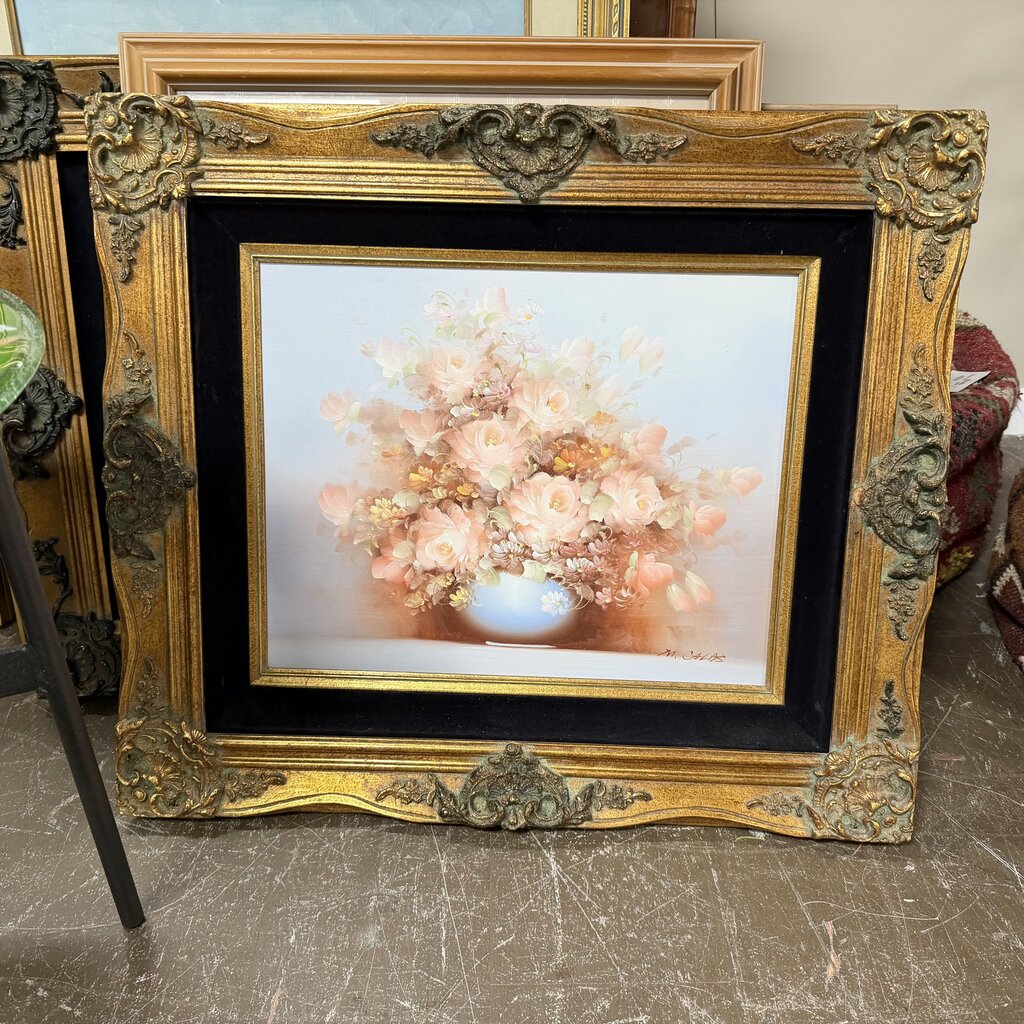 Floral Still Life Oil in Ornate Gilded Frame