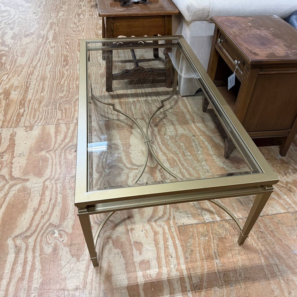 Gold Metal + Glass Coffee Table