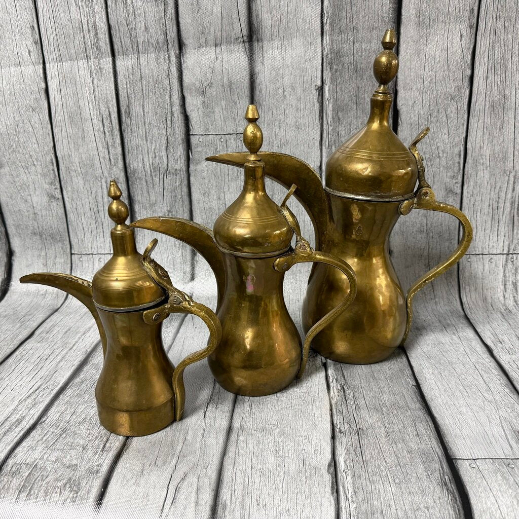 Set/3 Vintage Brass Arabic Dallahs