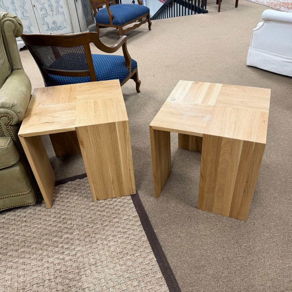 Pair Contemporary Wood Side Tables