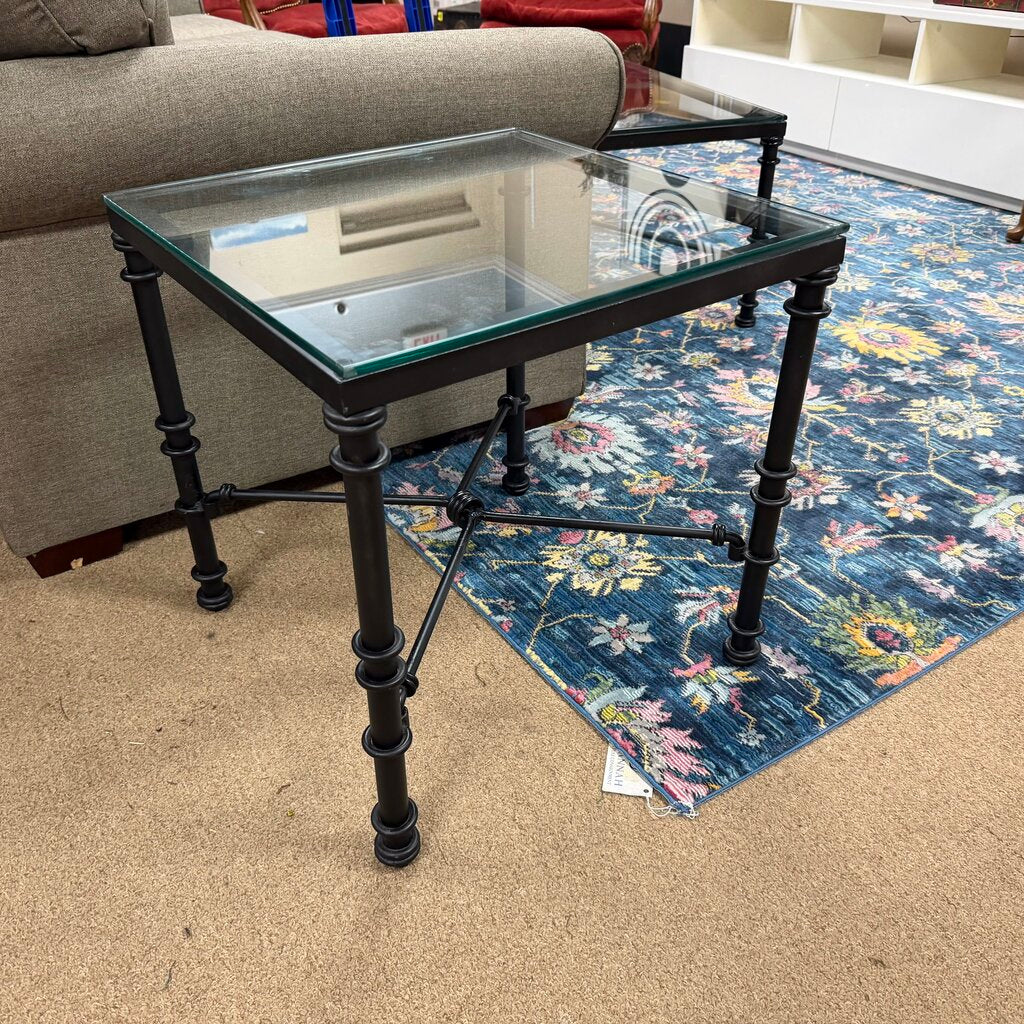 Glass Top Iron End Table