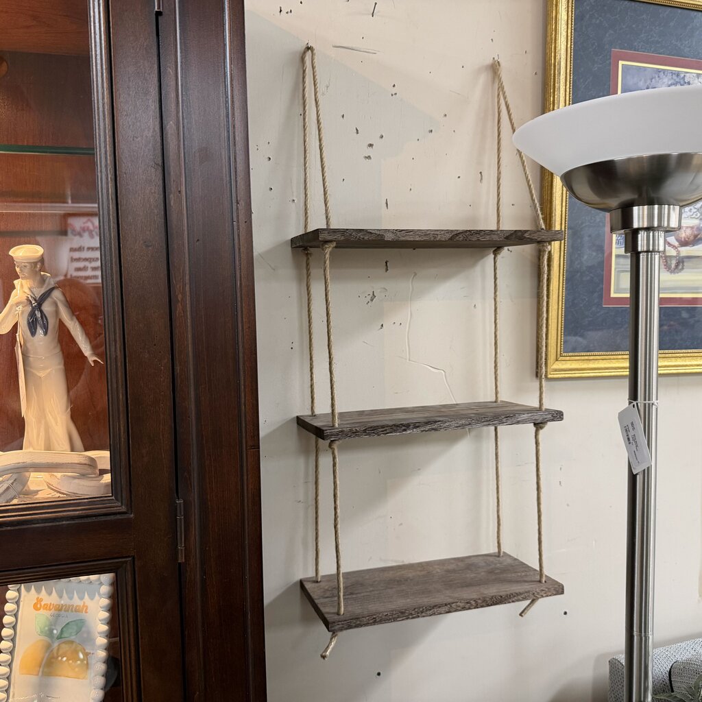 Wood & Rope Hanging Wall Shelves