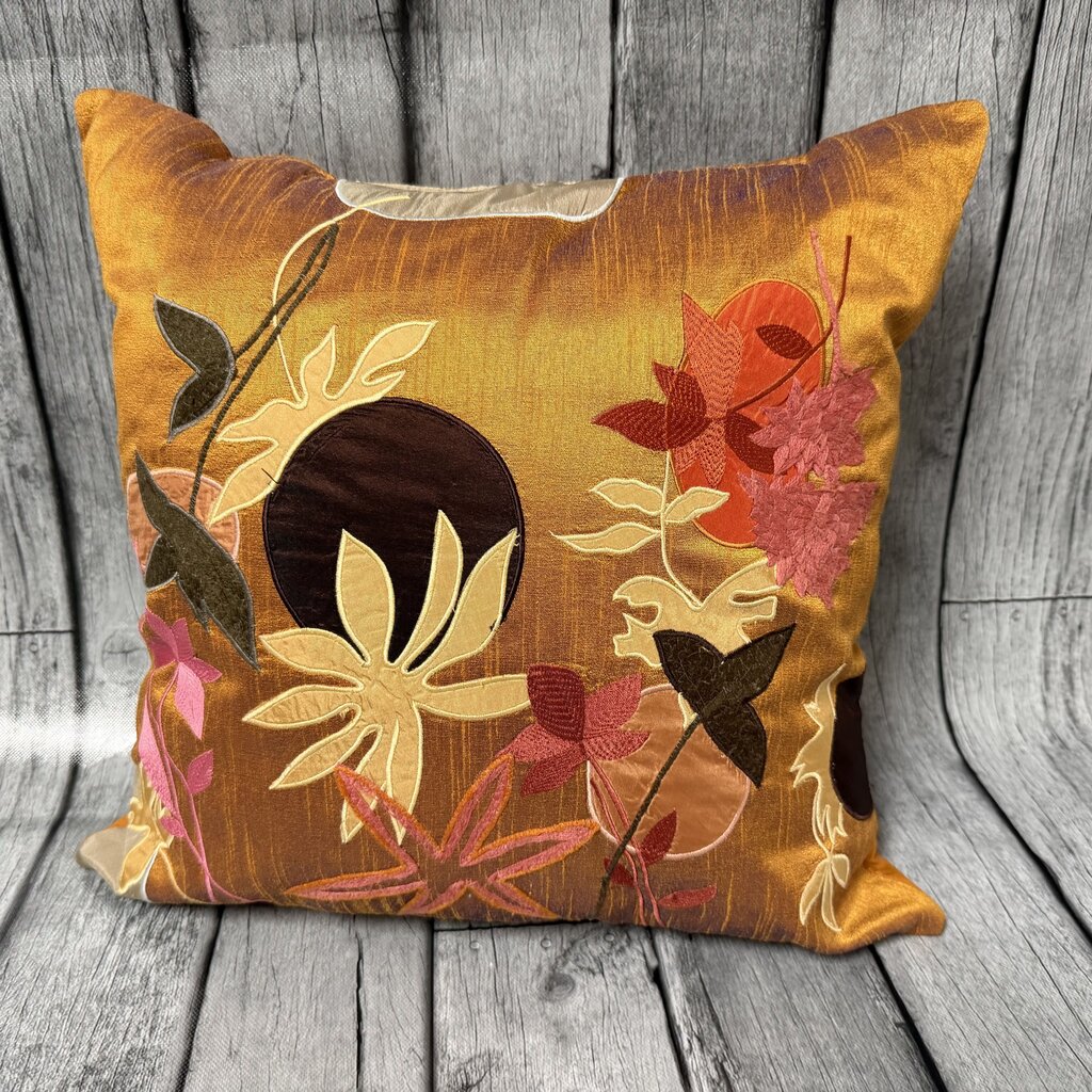 Silk Floral Appliqued Pillow