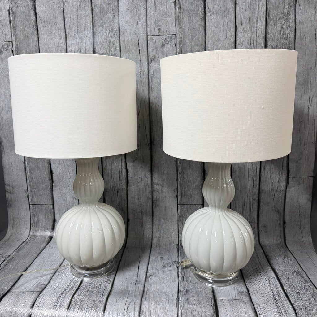 Pair White Glass Gourd Shaped Lamps