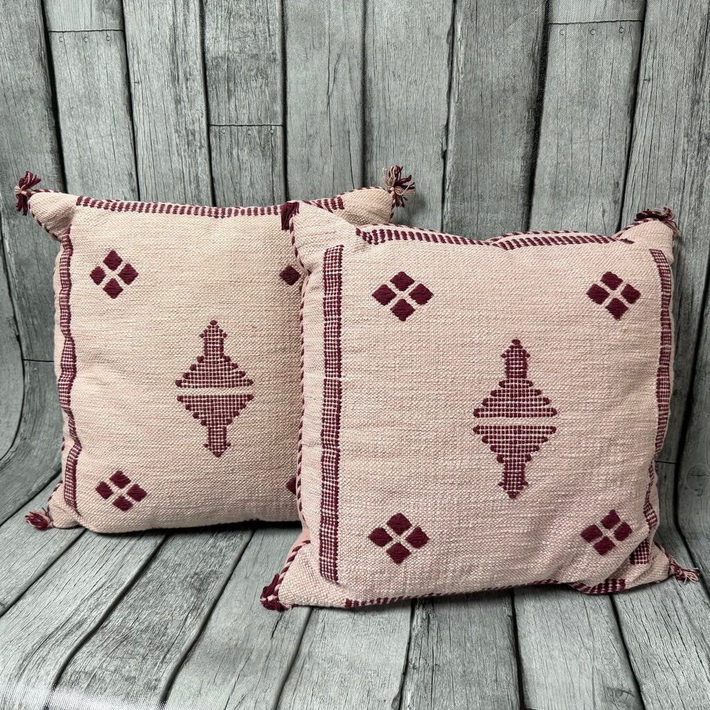 Pair Pink Embroidered Pillows