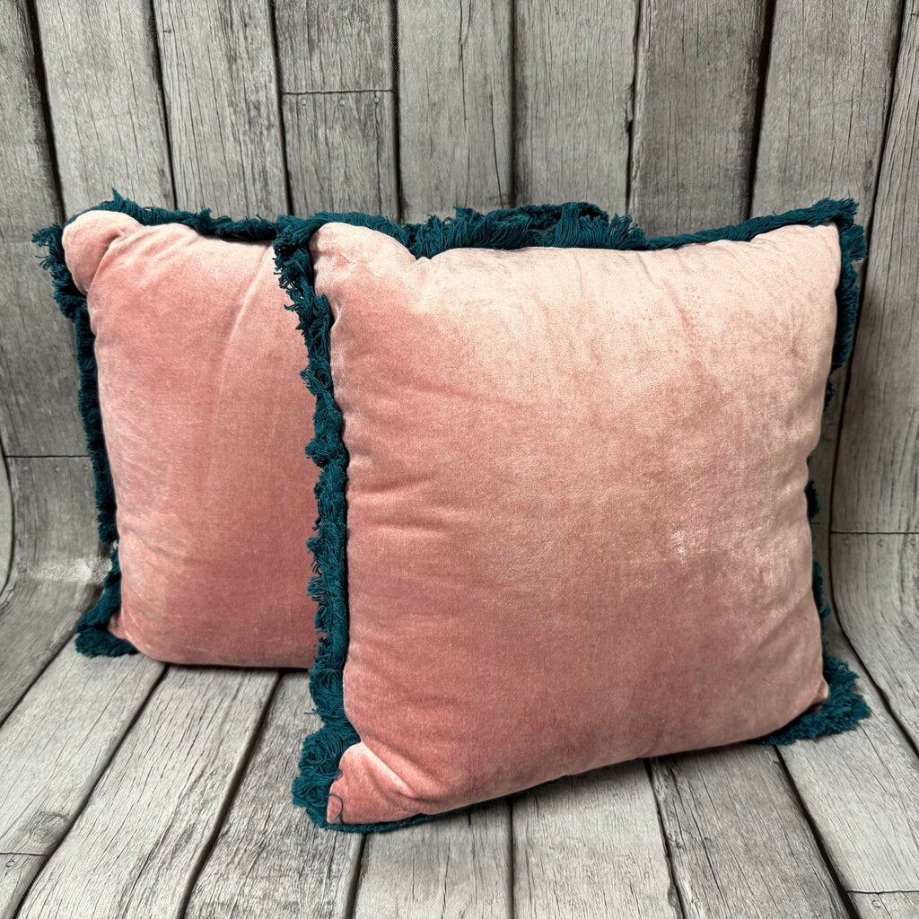 Pair Pink Velveteen Pillows w/Fringe
