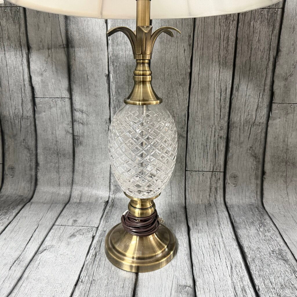 Pair Cut Glass + Brass Pineapple Lamps