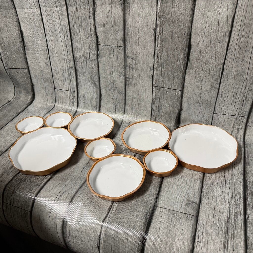 3-pc White Metal Serving Tray Set w/Gold-Tone Rims
