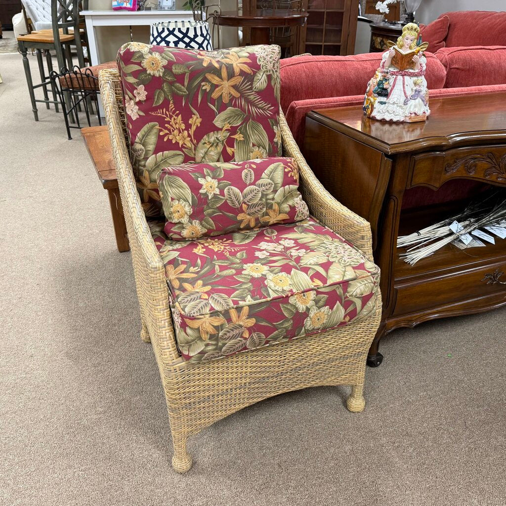 Pair Resin Wicker Chairs w/Floral Cushions