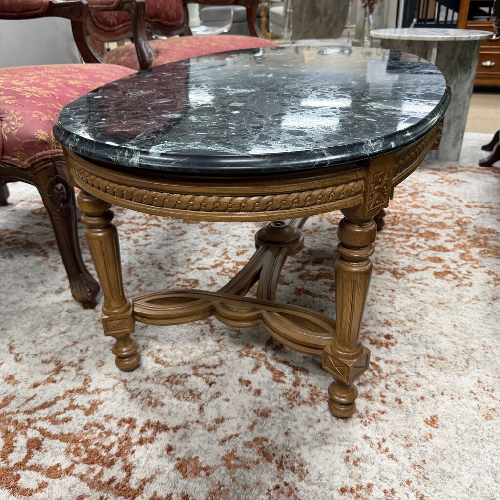 Vintage French Louis XVI Style Oval Marble Top Coffee Table