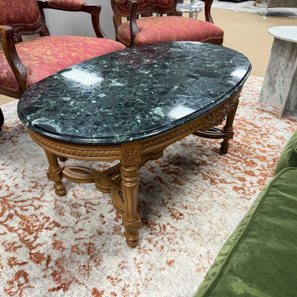 Vintage French Louis XVI Style Oval Marble Top Coffee Table