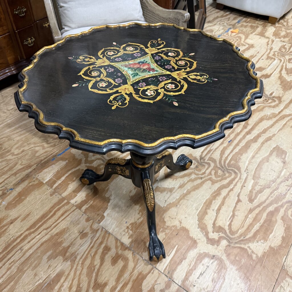 Vintage Napoleon III Style Hand Painted Tilt Top Pie Crust Pedastal Table