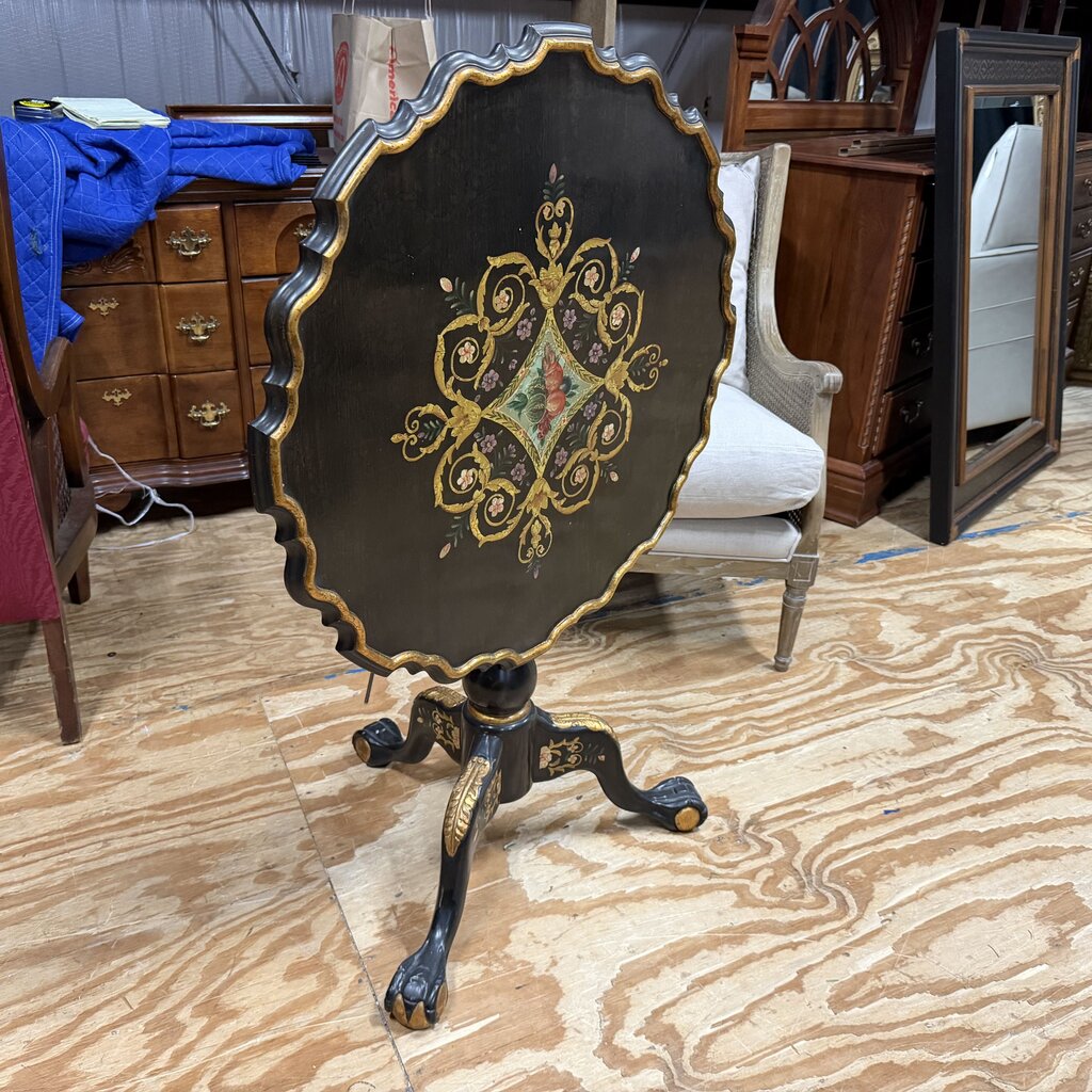 Vintage Napoleon III Style Hand Painted Tilt Top Pie Crust Pedastal Table