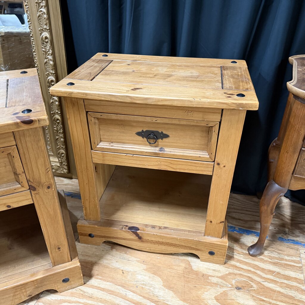 Pair Industrial Style Wood Nightstands