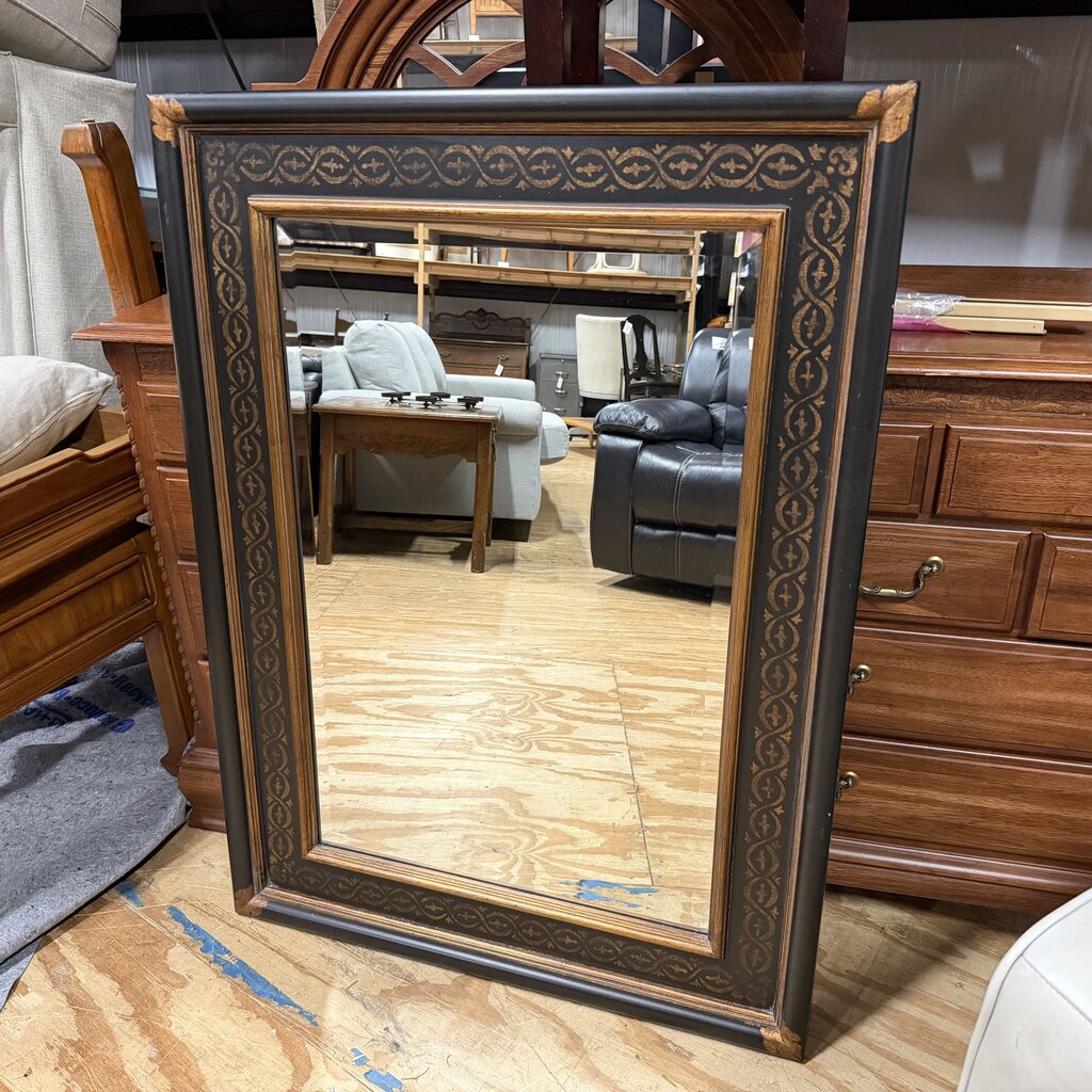 Black Wood w/Gold Painted Detailing Framed Mirror