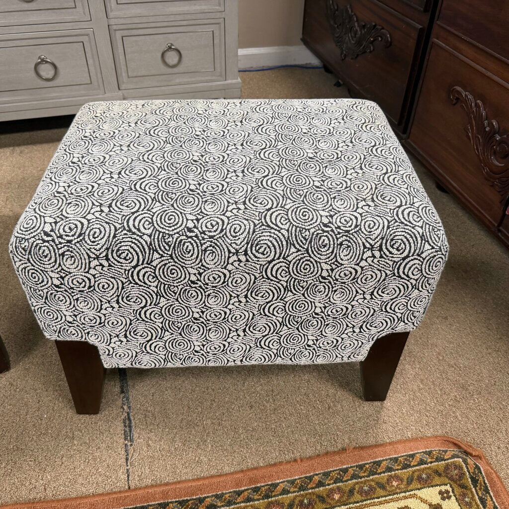 Black + White Floral Upholstered Ottoman