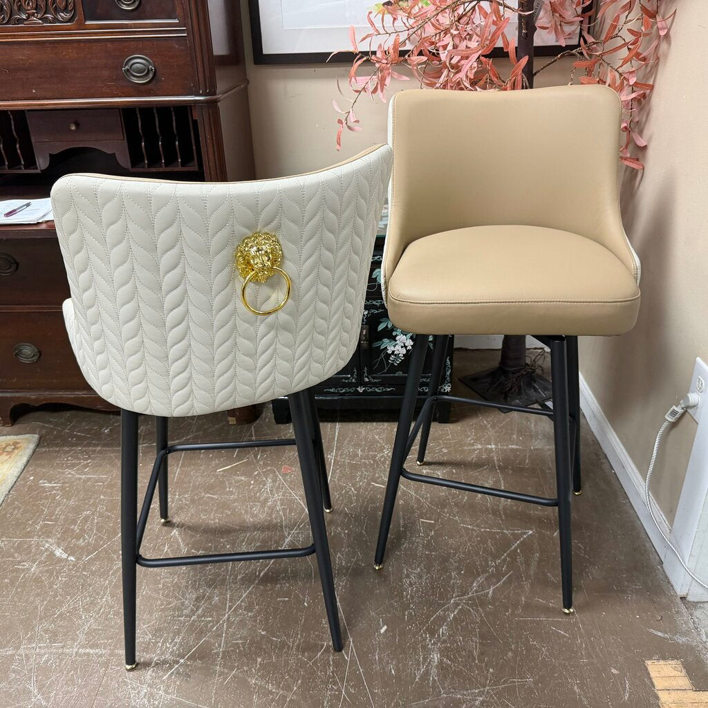 Pair Faux Leather Twol-Tone Swivel Bar Stools