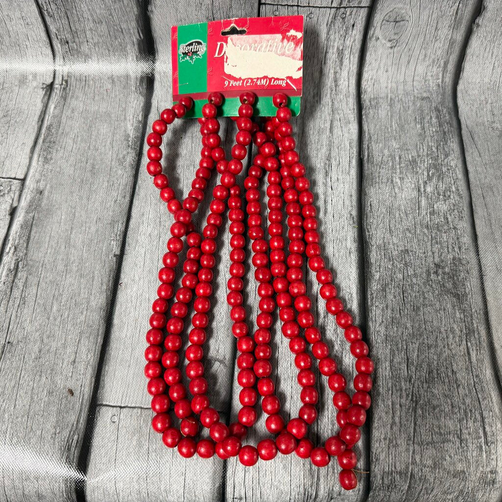 9' Red Wood Bead Garland