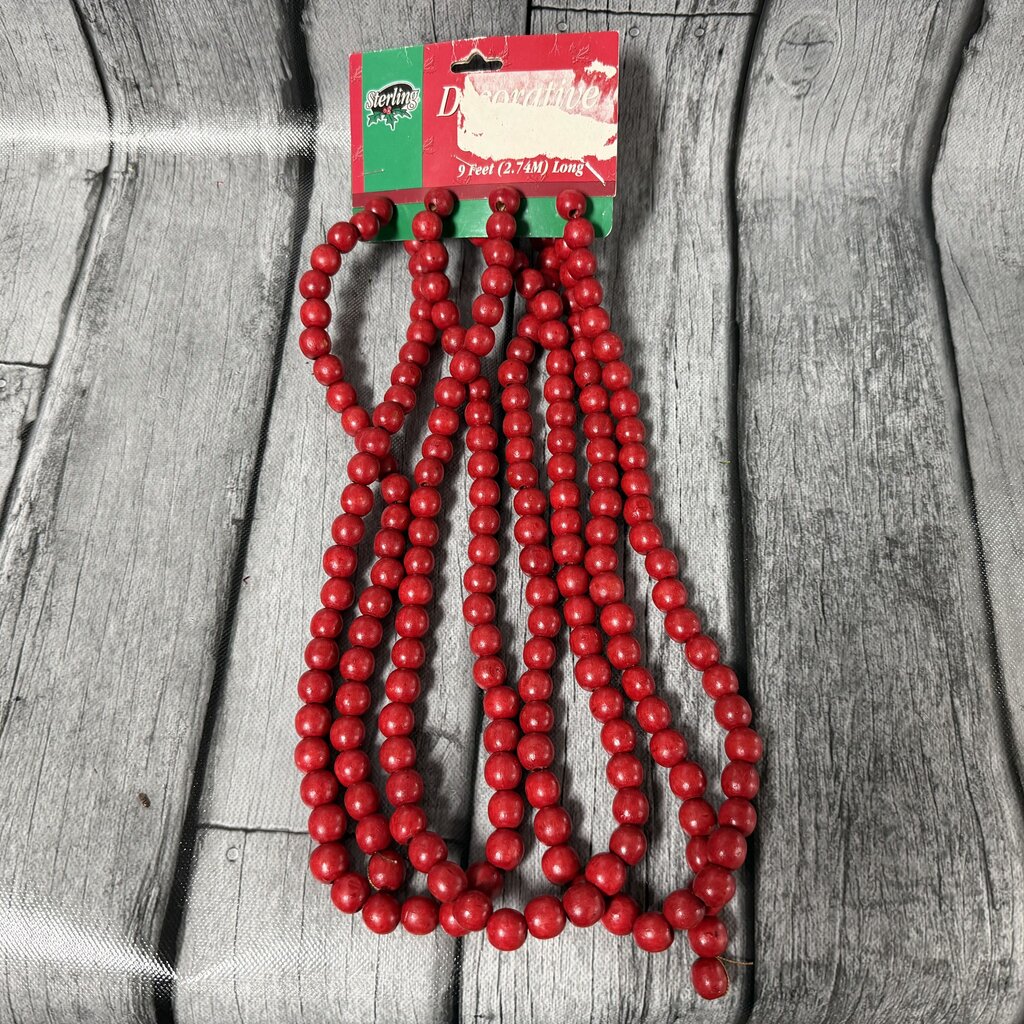9' Red Wood Bead Garland