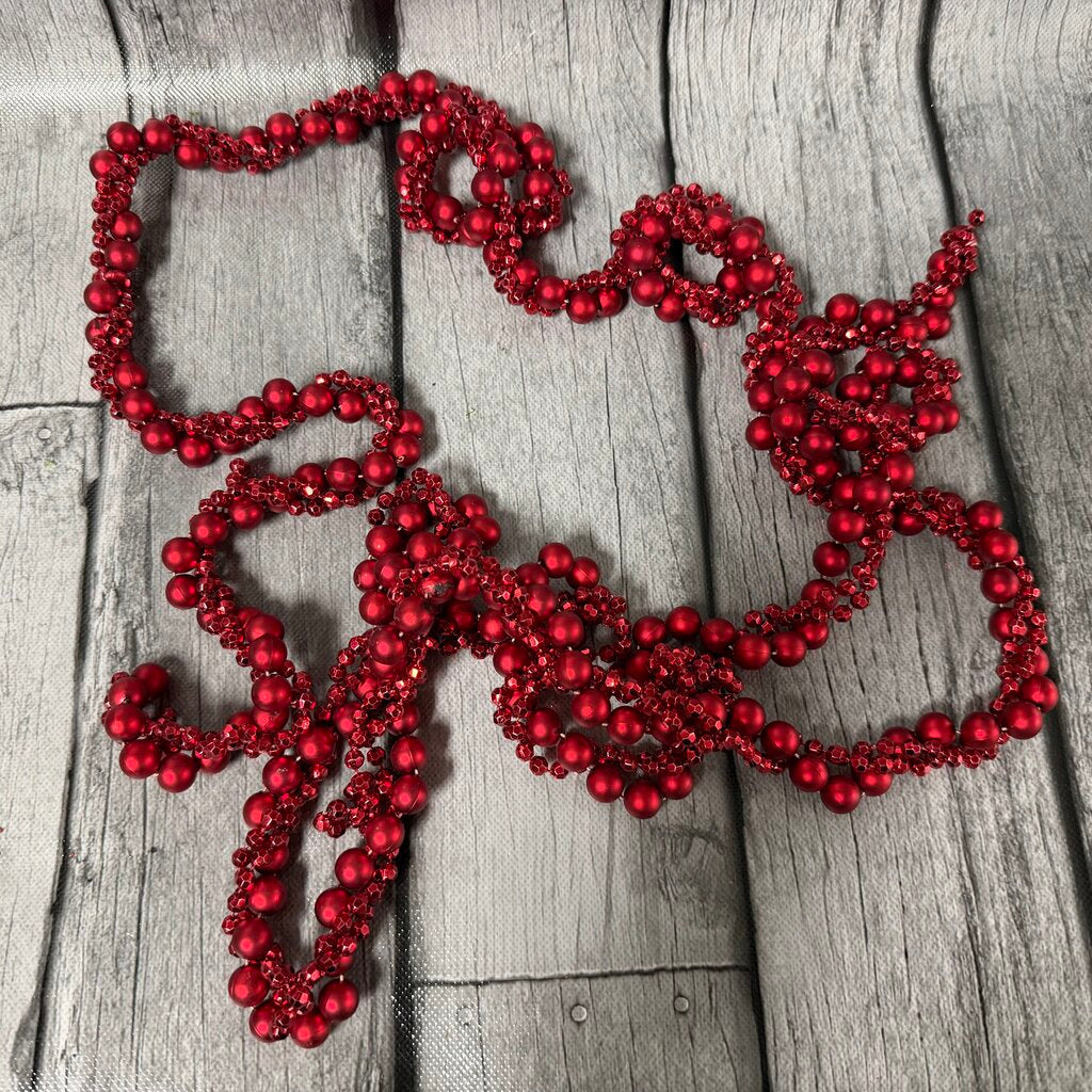 8' Braided 3-Strand Red Bead Garland