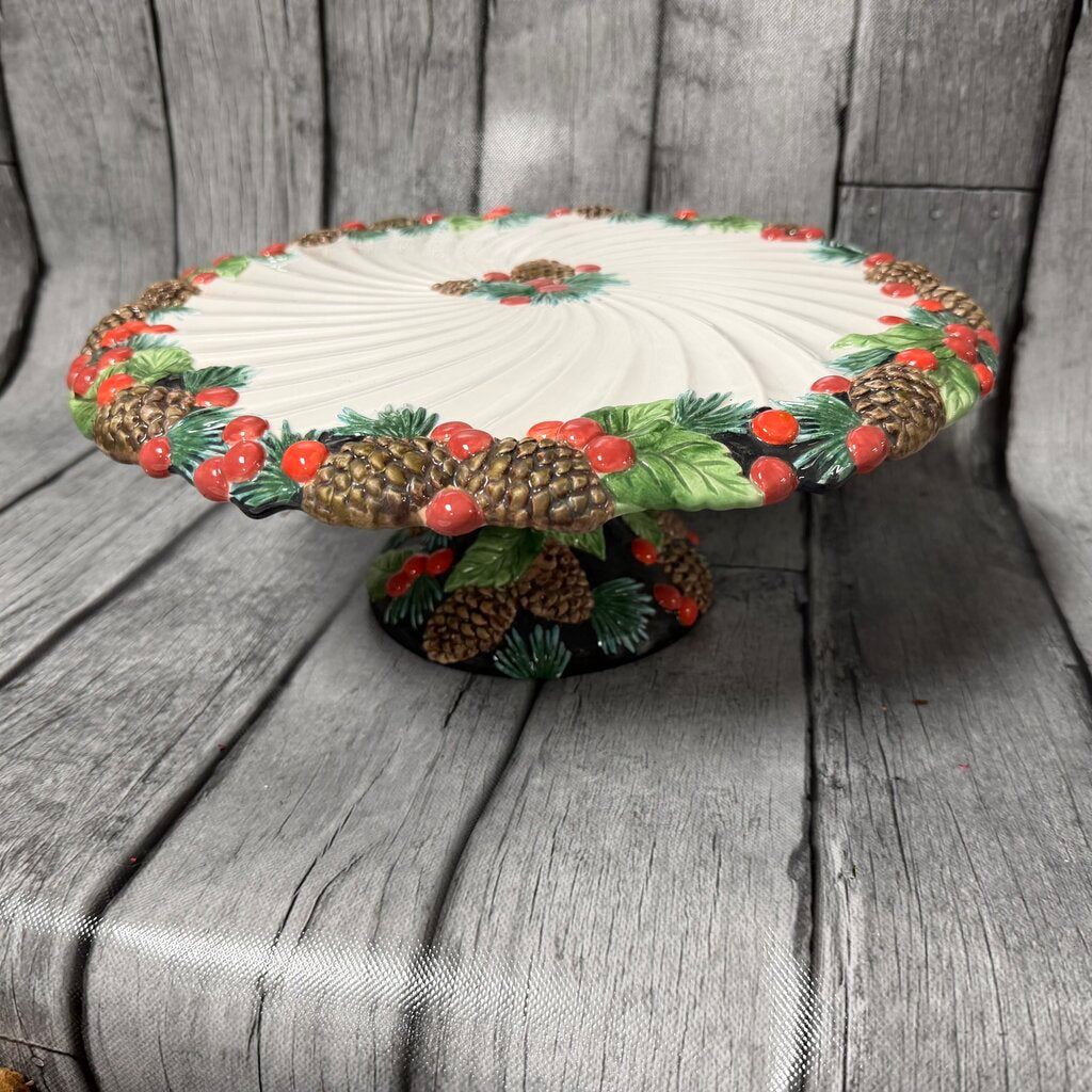 Holiday Pine Pedestal Cake Plate