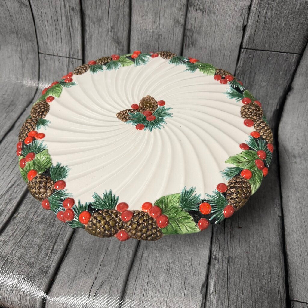 Holiday Pine Pedestal Cake Plate