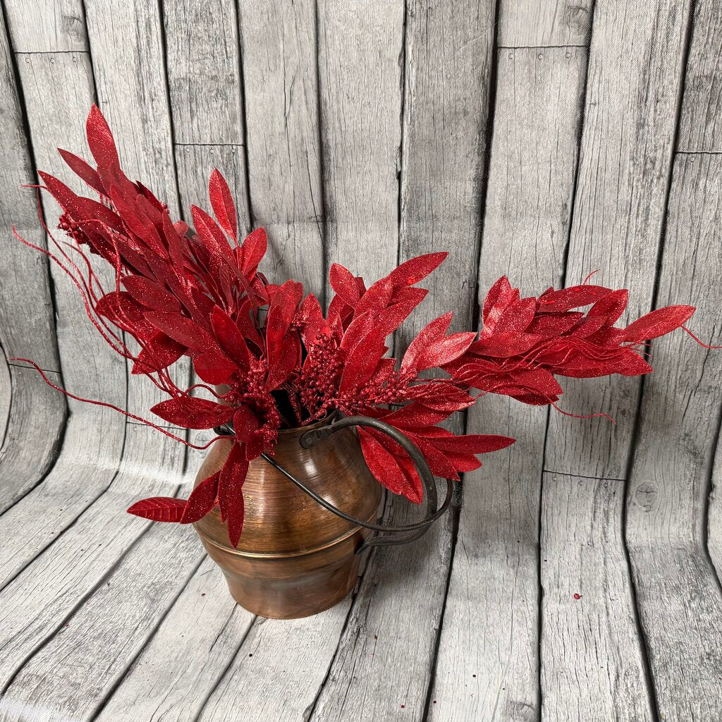 Set/3 Glittered Bay Leaf Sprays w/Berries
