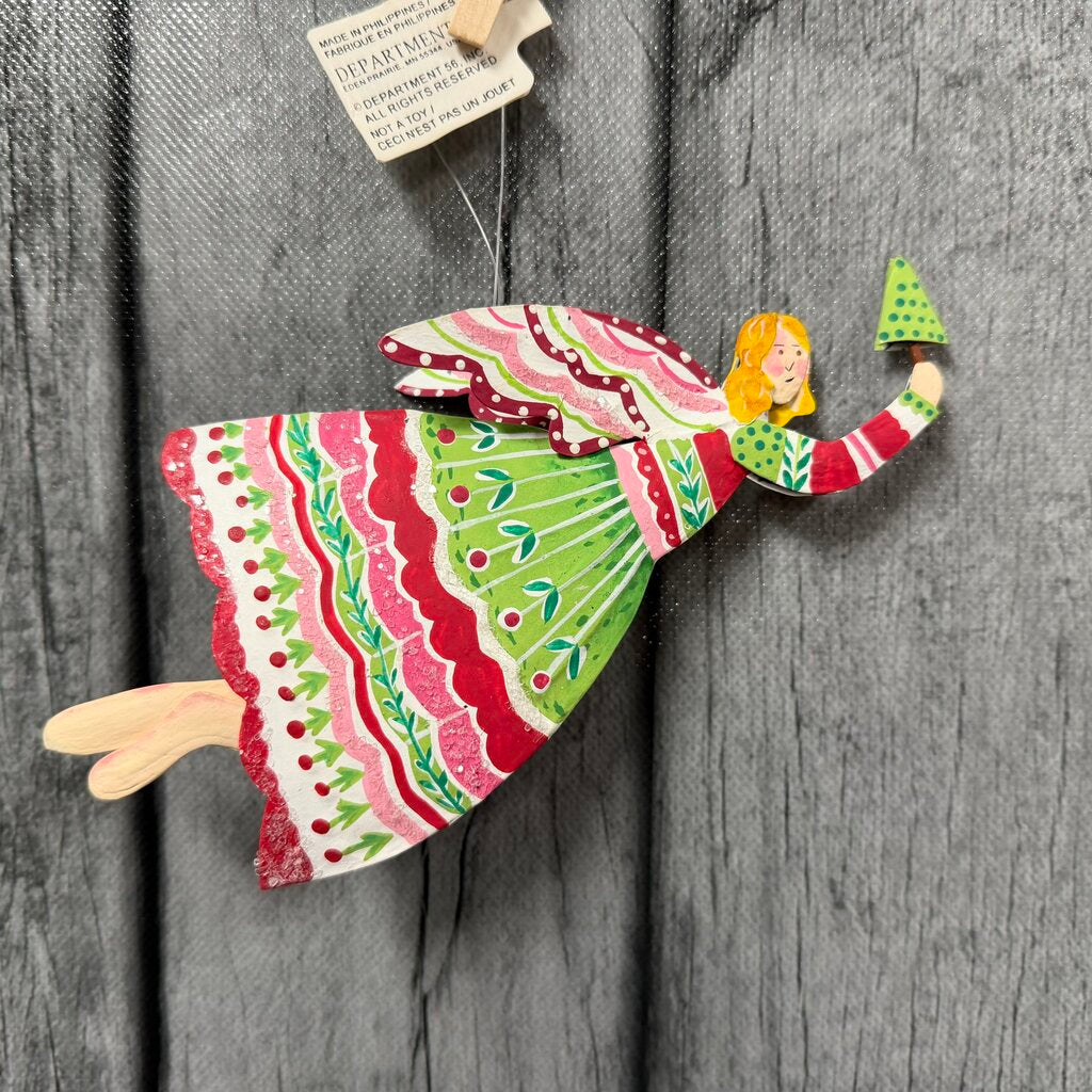 Tin Folk Art Fairy w/Tree Ornament