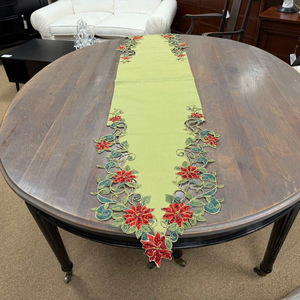 70" Green Poinsettia Table Runner