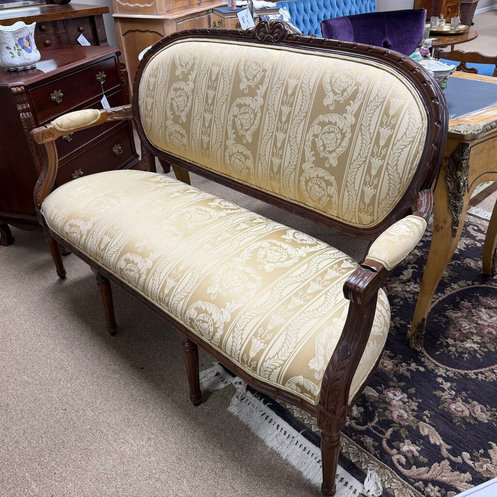 Louis XVI Style Upholstered Carved Walnut Salon Settee