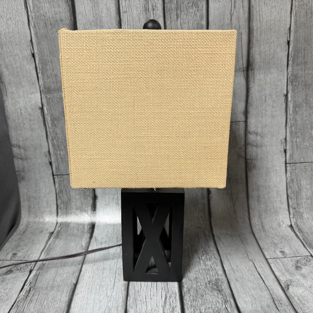 Black Wood Lamp w/Burlap Shade