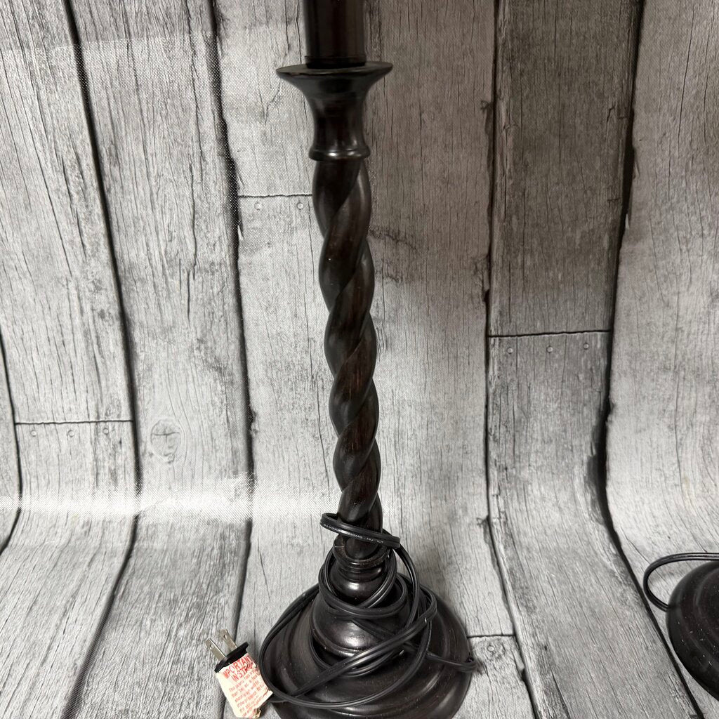 Pair Wood Barley Twist Lamps