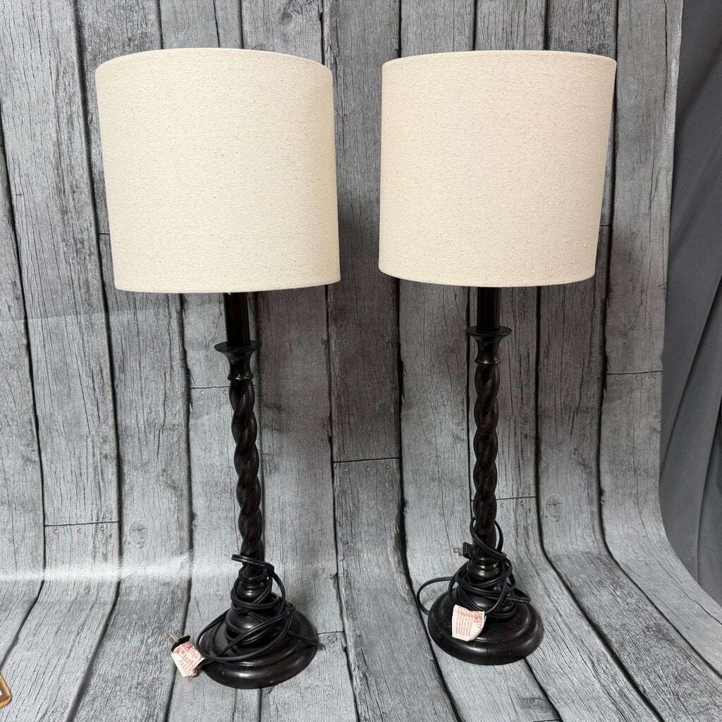 Pair Wood Barley Twist Lamps