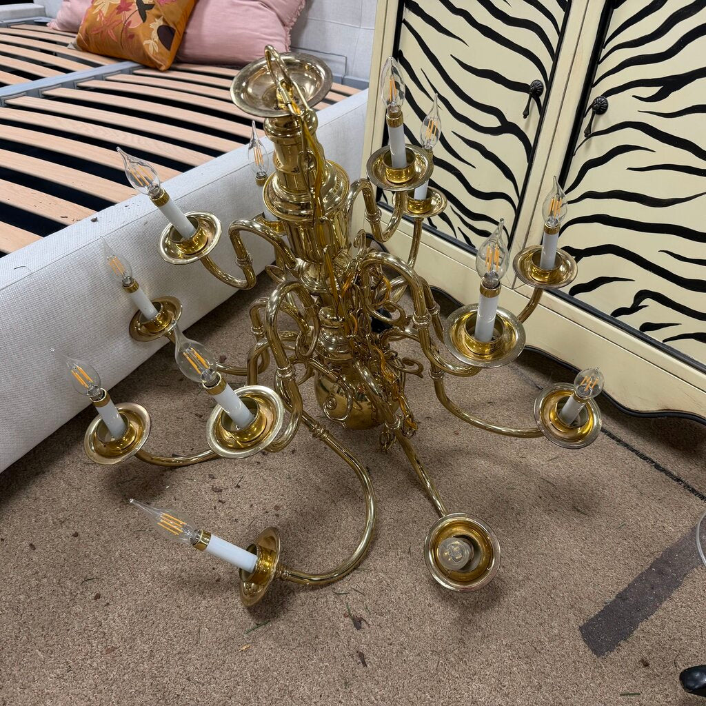12-Light Brass Chandelier (rewired to plug in)