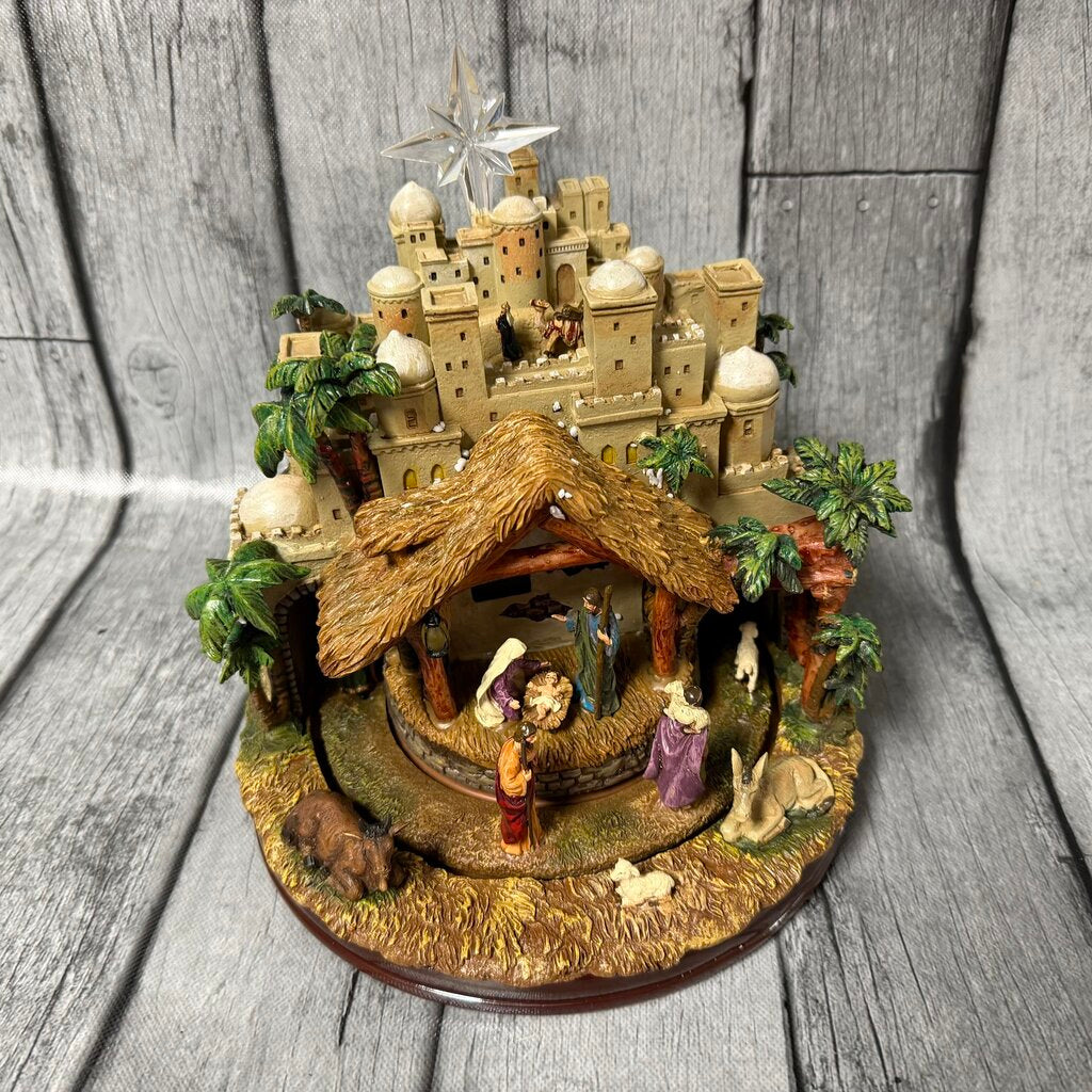 Thomas Kinkade Following the Star Nativity Music Box w/Lights and Motion