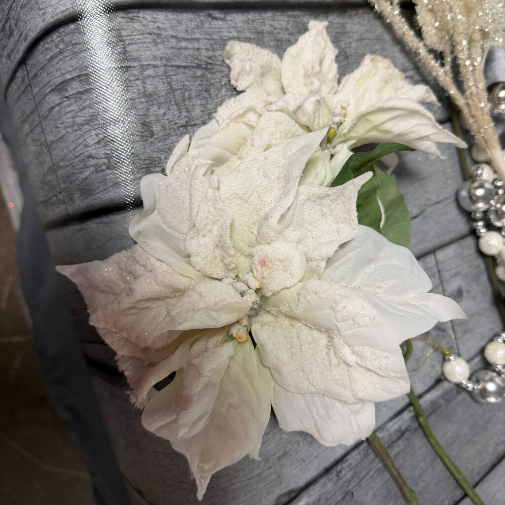Pair White Poinsettia Stems