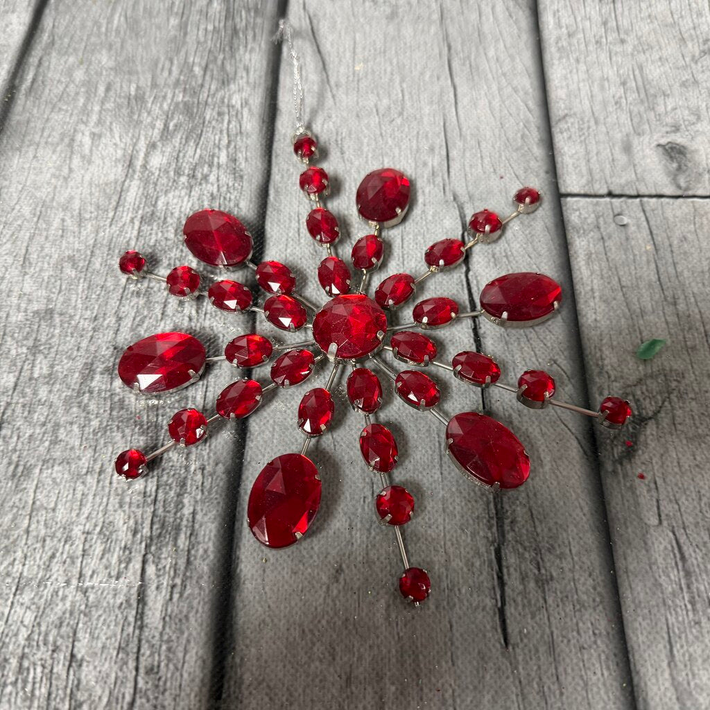 Red Gem Metal Snowflake Ornament