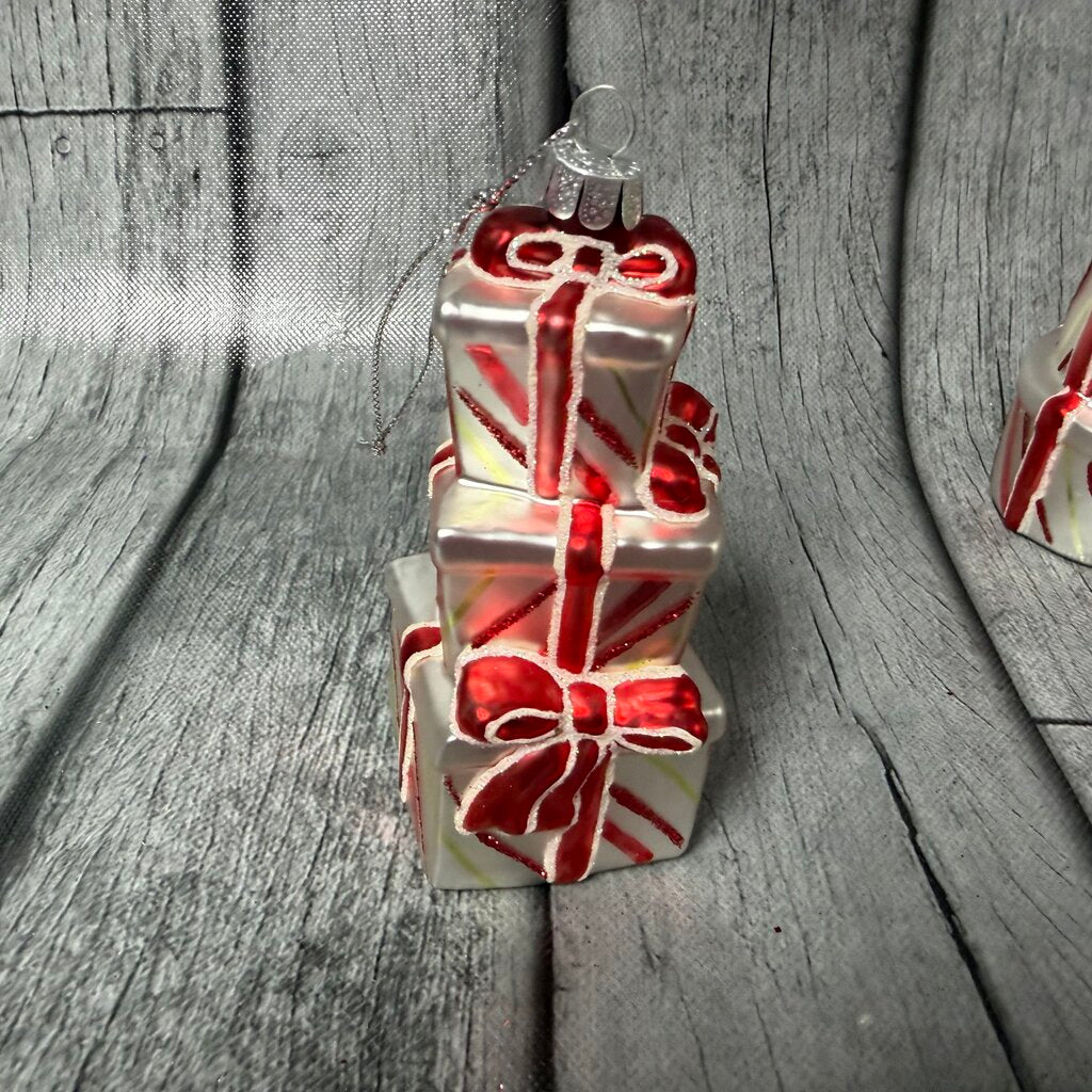 Square Stacked Presents Blown Glass Ornament