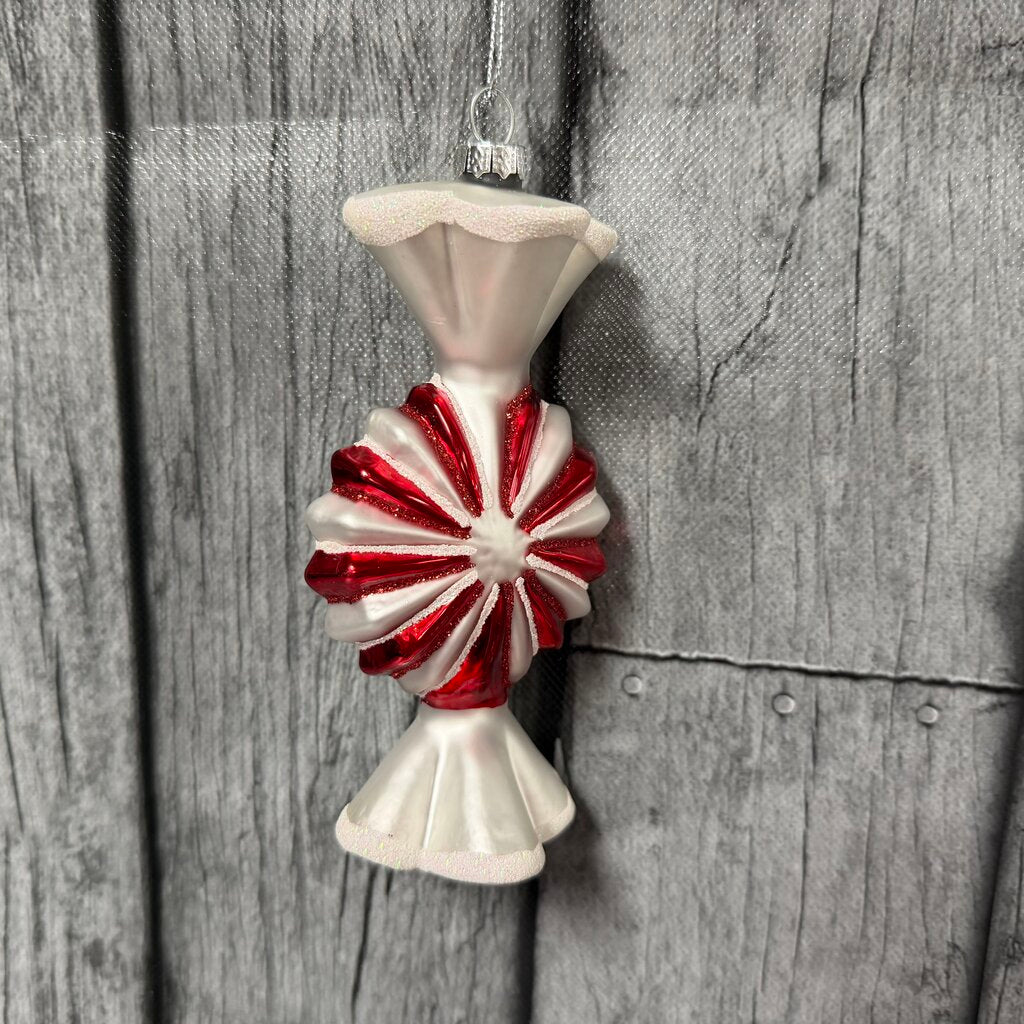 Red + White Candy Blown Glass Ornament